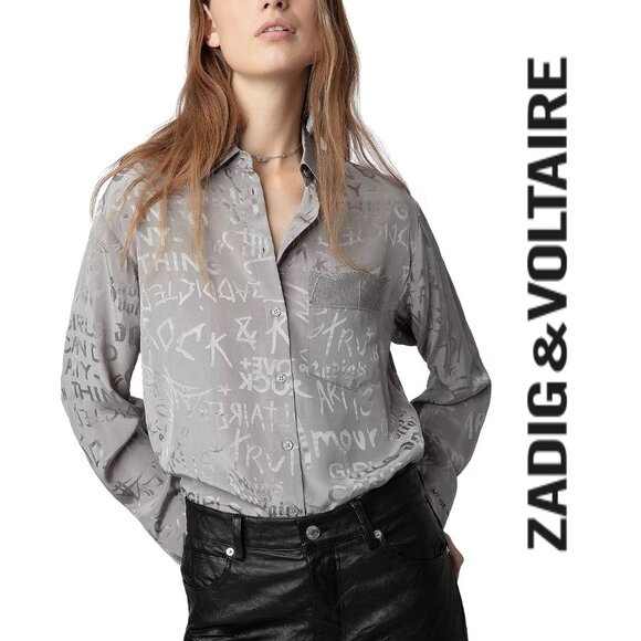 Zadig & Voltaire Morning Manifesto 100% Silk Jacquard Shirt - Picture 1 of 8